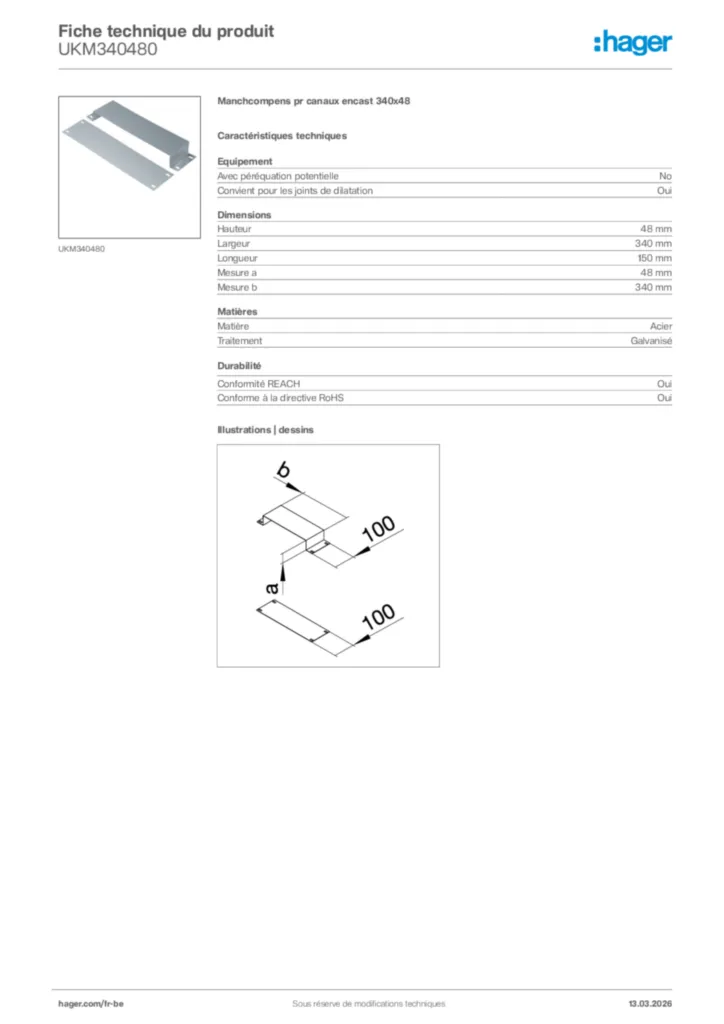 Image Hager Fiche technique du produit UKM340480 | Hager Belgique