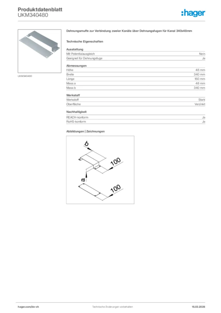 Bild Hager Produktdatenblatt UKM340480 | Hager Schweiz