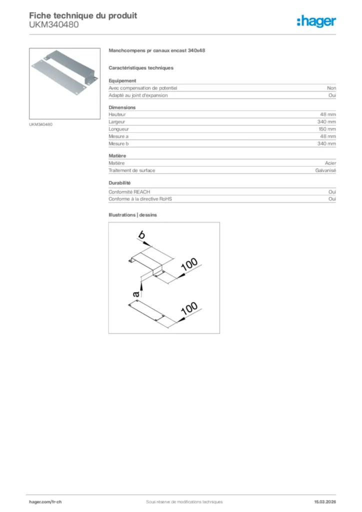 Image Hager Fiche technique du produit UKM340480 | Hager Suisse