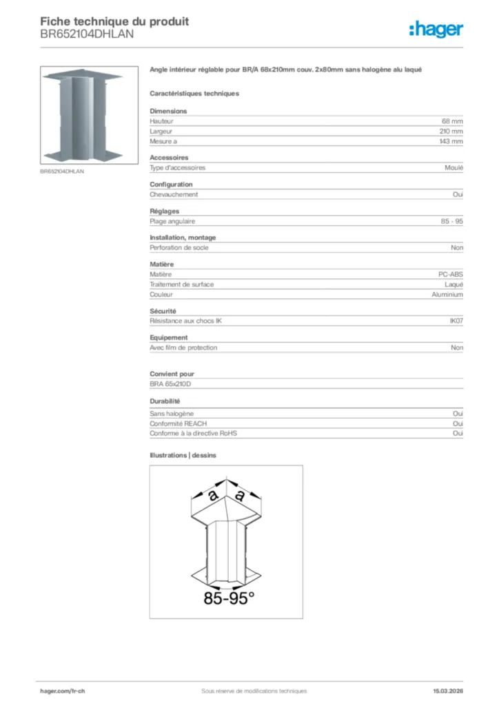 Image Hager Fiche technique du produit BR652104DHLAN | Hager Suisse