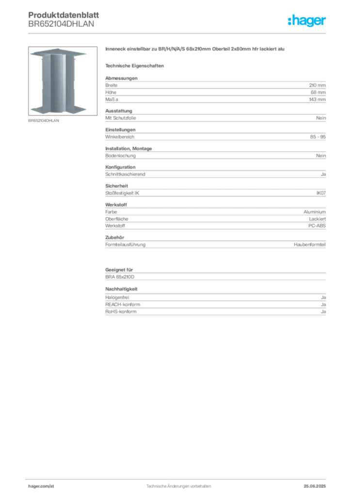 Bild Hager Produktdatenblatt BR652104DHLAN | Hager Deutschland
