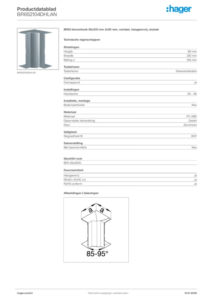 Afbeelding Hager Productdatablad BR652104DHLAN | Hager Nederland