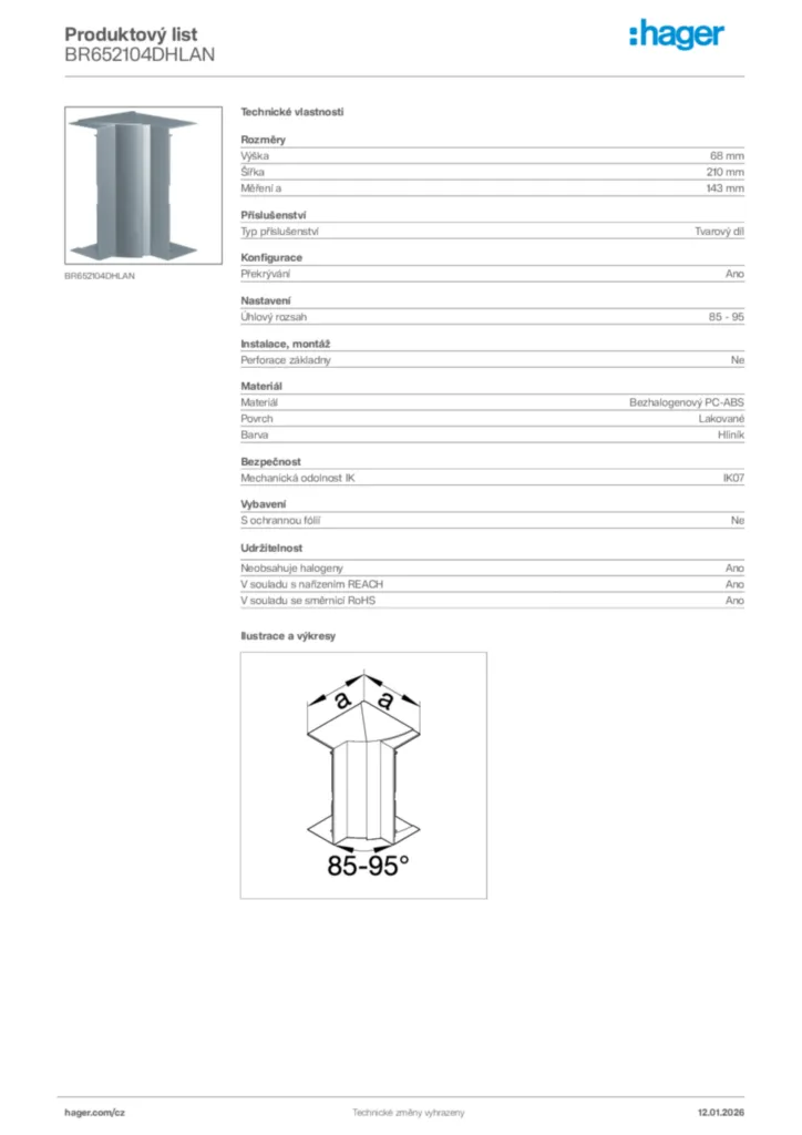 Obrázek Hager Product data sheet BR652104DHLAN | Hager
