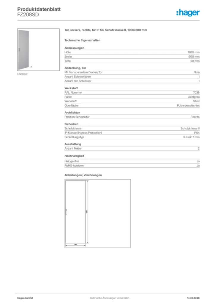 Bild Hager Produktdatenblatt FZ208SD | Hager Deutschland