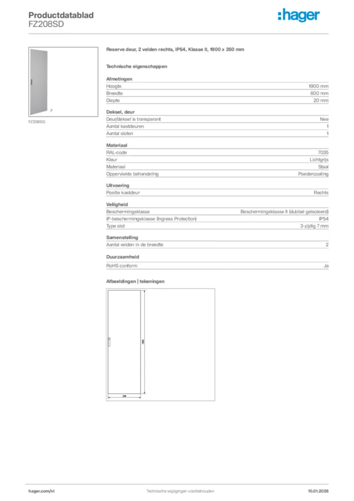 Afbeelding Hager Productdatablad FZ208SD | Hager Nederland