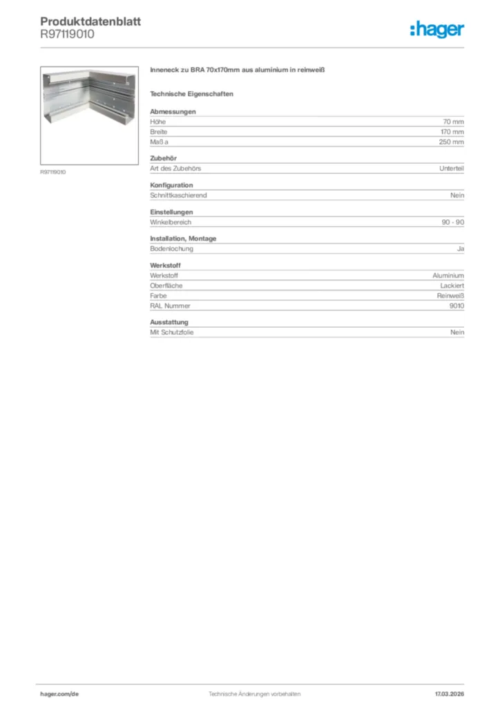 Bild Hager Produktdatenblatt R97119010 | Hager Deutschland