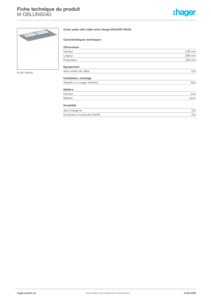 Image Hager Fiche technique du produit M-DBLUN6040 | Hager Suisse