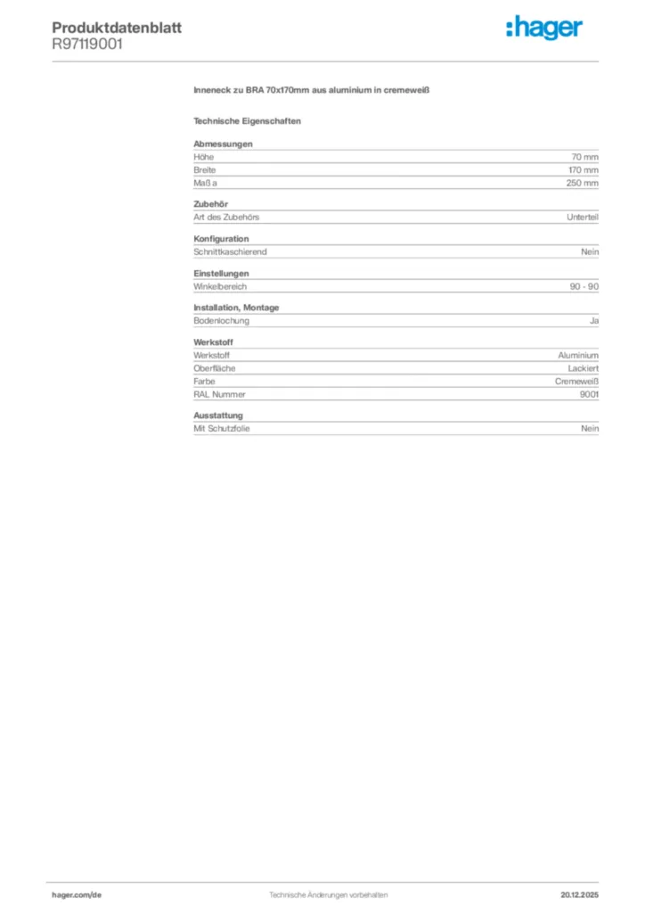 Bild Hager Produktdatenblatt R97119001 | Hager Deutschland