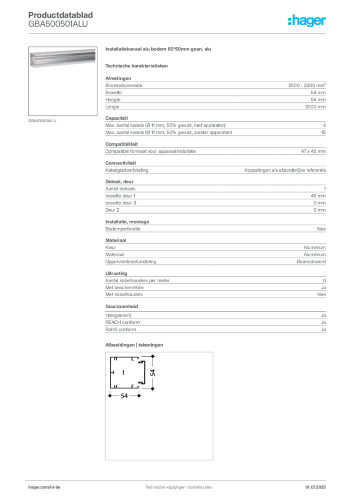 Afbeelding Hager Productdatablad GBA500501ALU | Hager Belgium