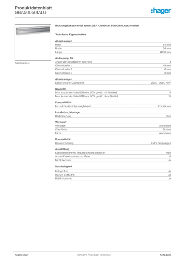 Bild Hager Produktdatenblatt GBA500501ALU | Hager Deutschland