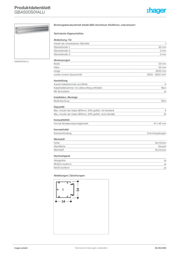 Bild Hager Produktdatenblatt GBA500501ALU | Hager Deutschland