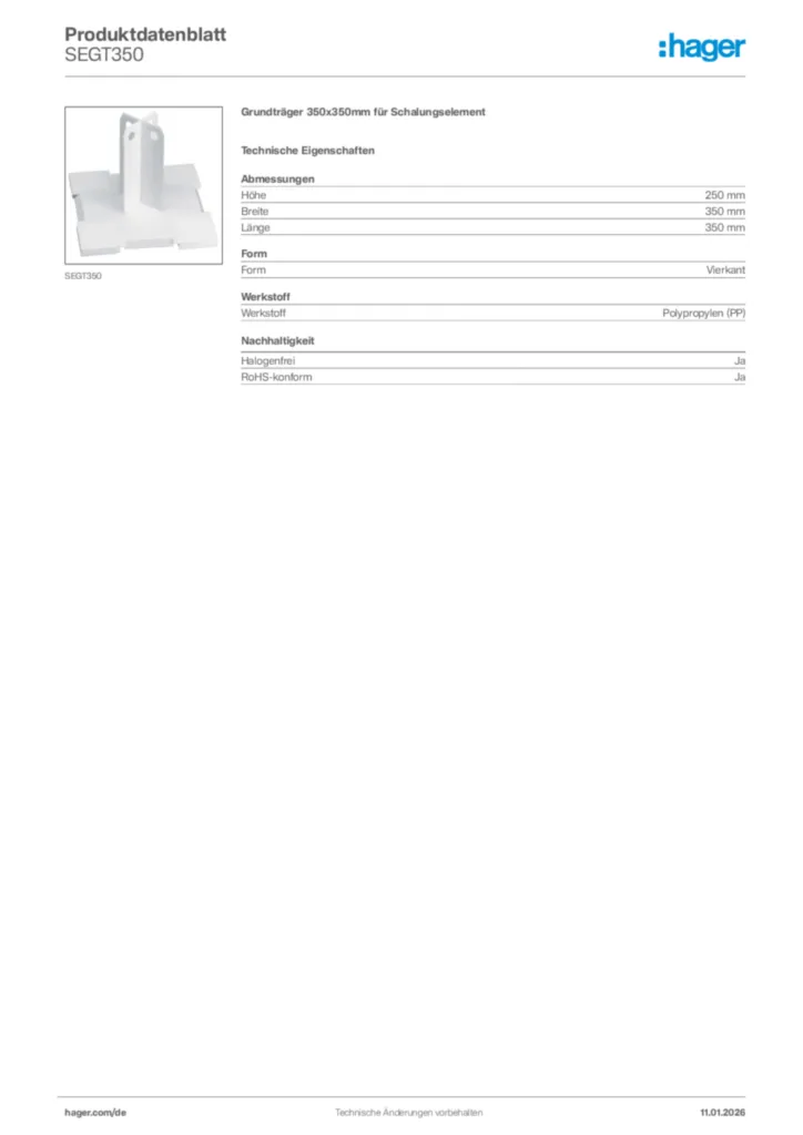 Bild Hager Produktdatenblatt SEGT350 | Hager Deutschland