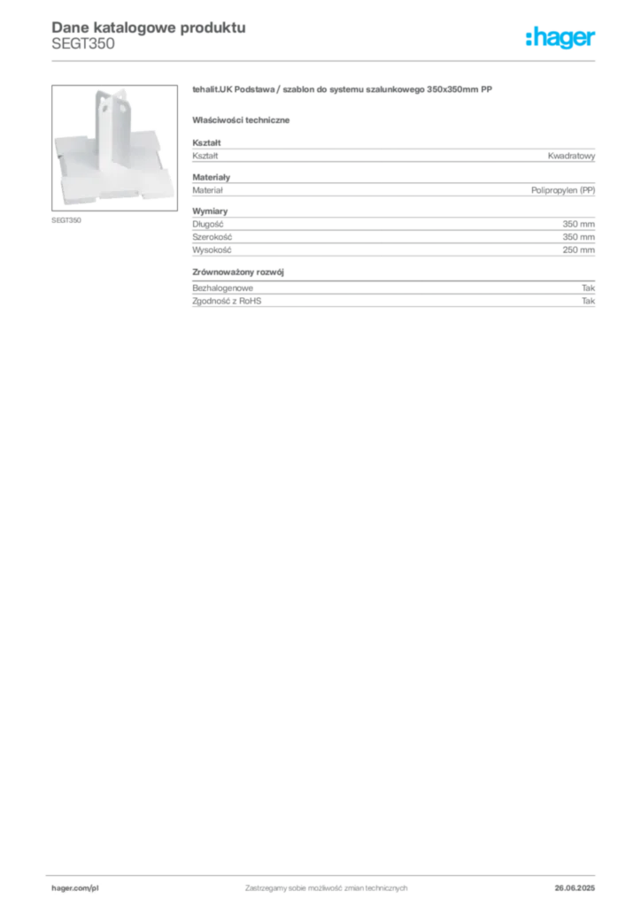 Zdjęcie Hager Dane katalogowe produktu SEGT350 | Hager Polska