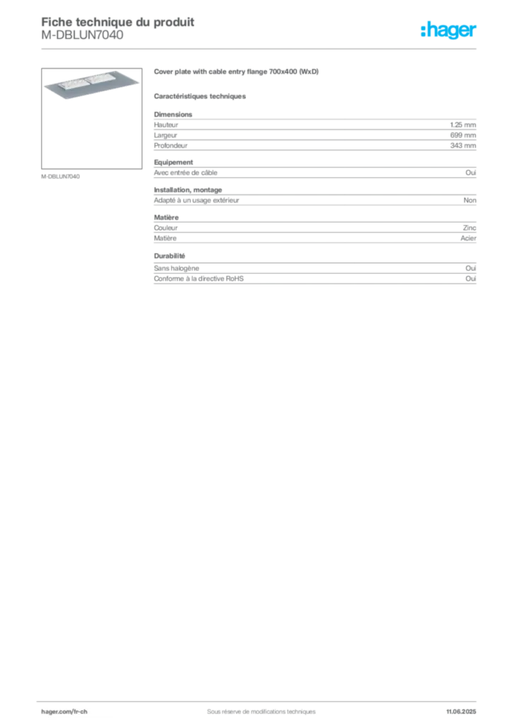 Image Hager Fiche technique du produit M-DBLUN7040 | Hager Suisse