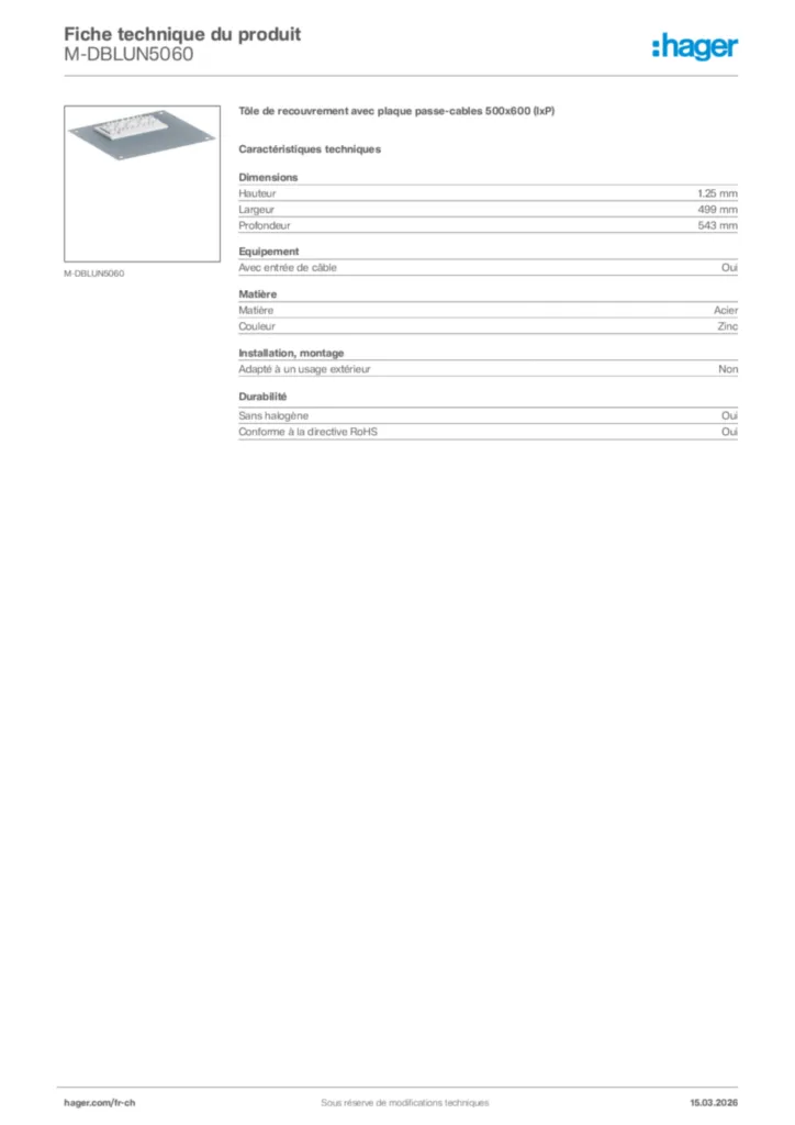 Image Hager Fiche technique du produit M-DBLUN5060 | Hager Suisse