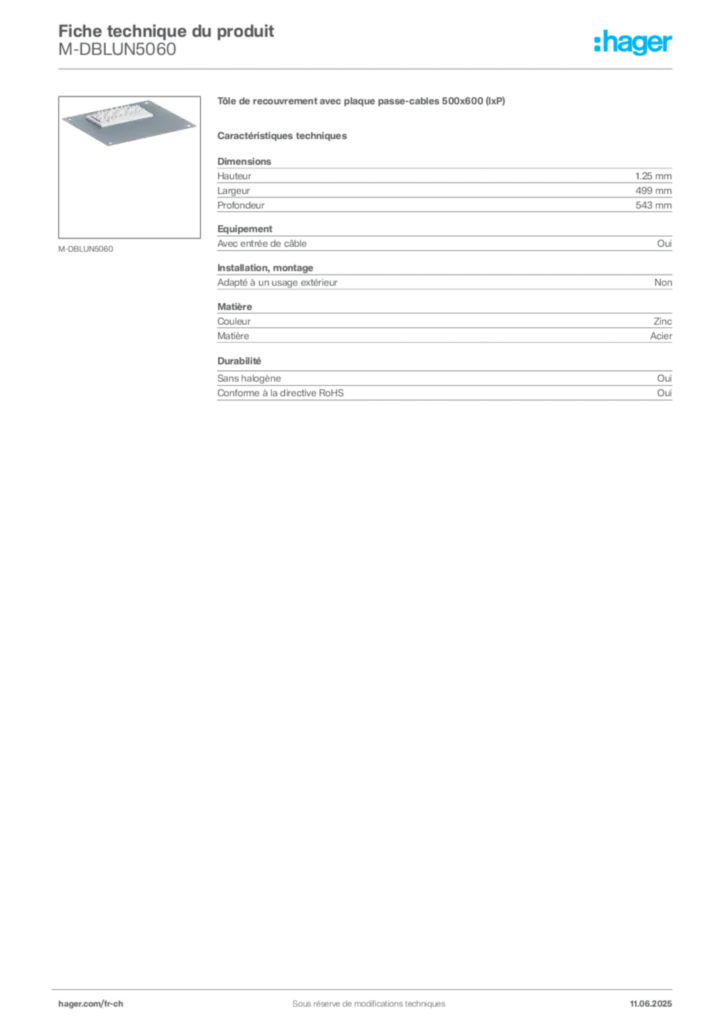 Image Hager Fiche technique du produit M-DBLUN5060 | Hager Suisse