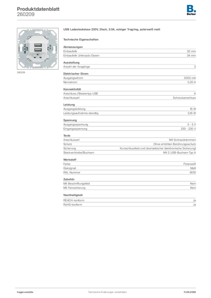 Berker Produktdatenblatt 260209