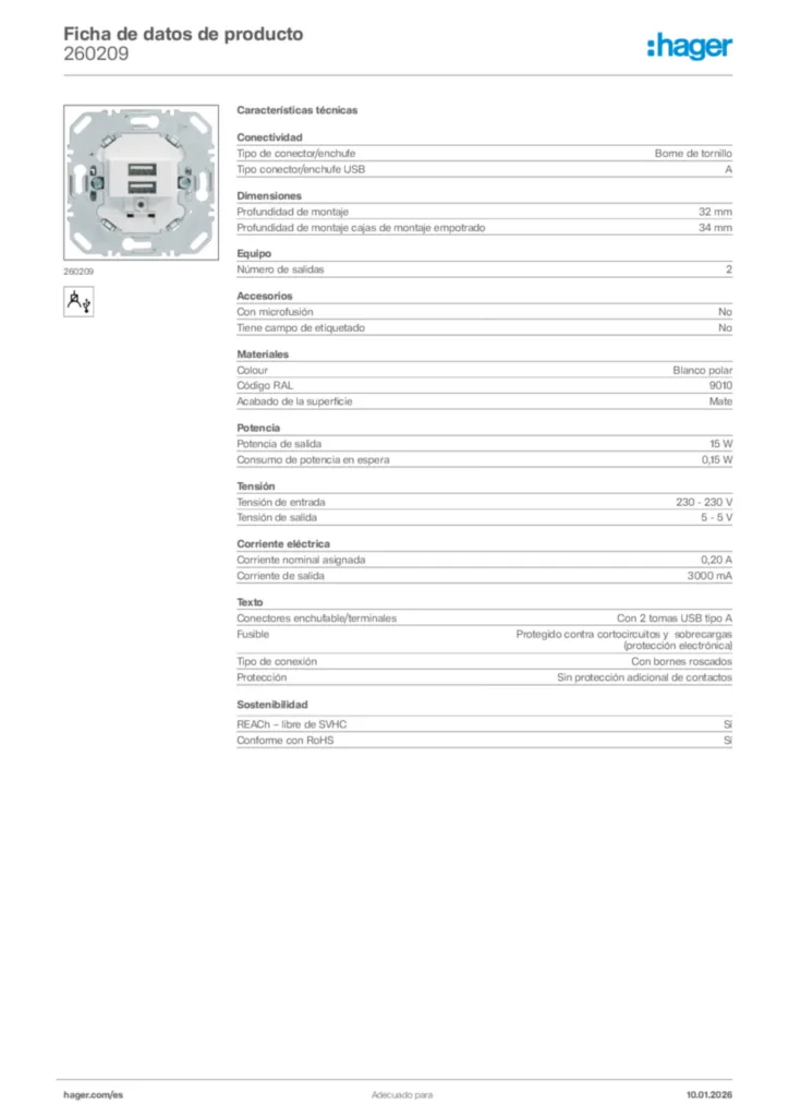 Imagen Hager Ficha de datos de producto 260209 | Hager España