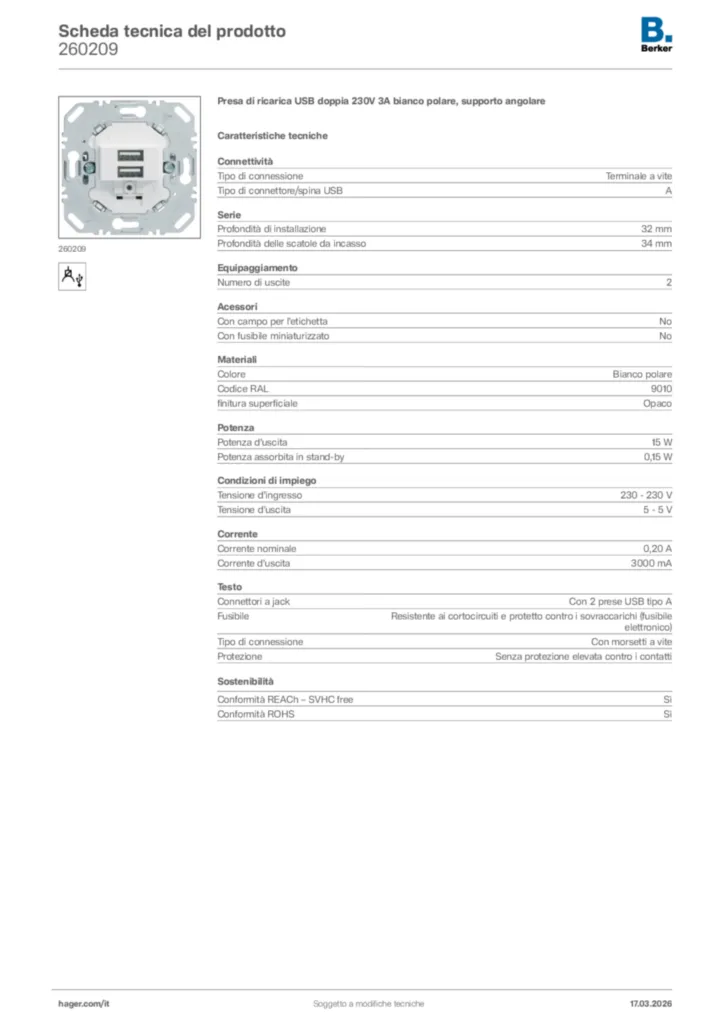 Immagine Berker Scheda tecnica del prodotto 260209 | Hager Italia