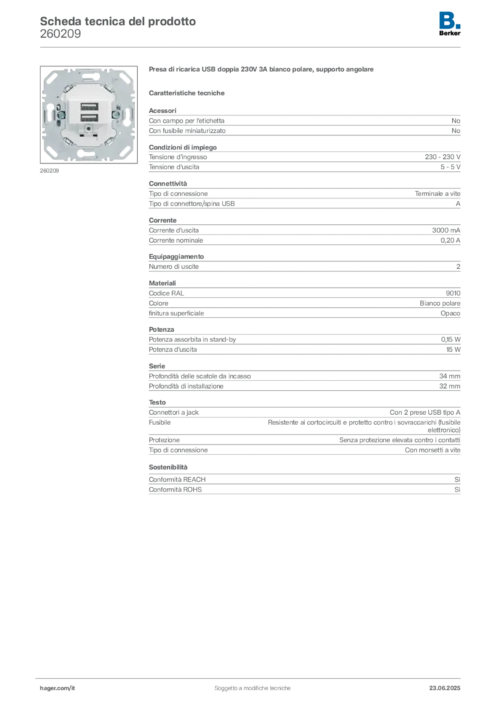 Immagine Berker Scheda tecnica del prodotto 260209 | Hager Italia