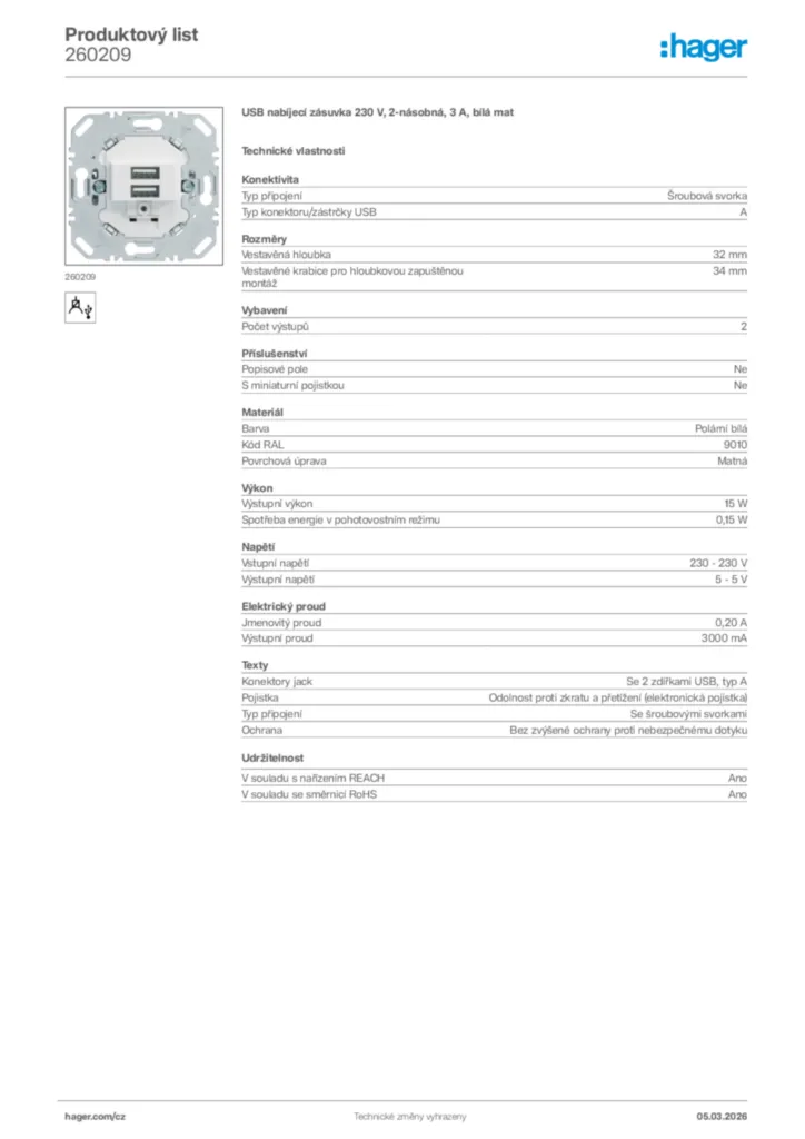 Obrázek Hager Product data sheet 260209 | Hager