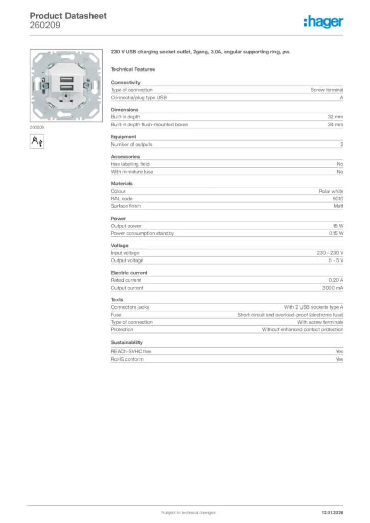 Image Hager Product data sheet 260209  | Hager