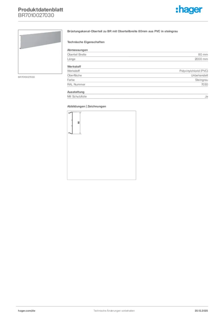 Bild Hager Produktdatenblatt BR7010027030 | Hager Deutschland
