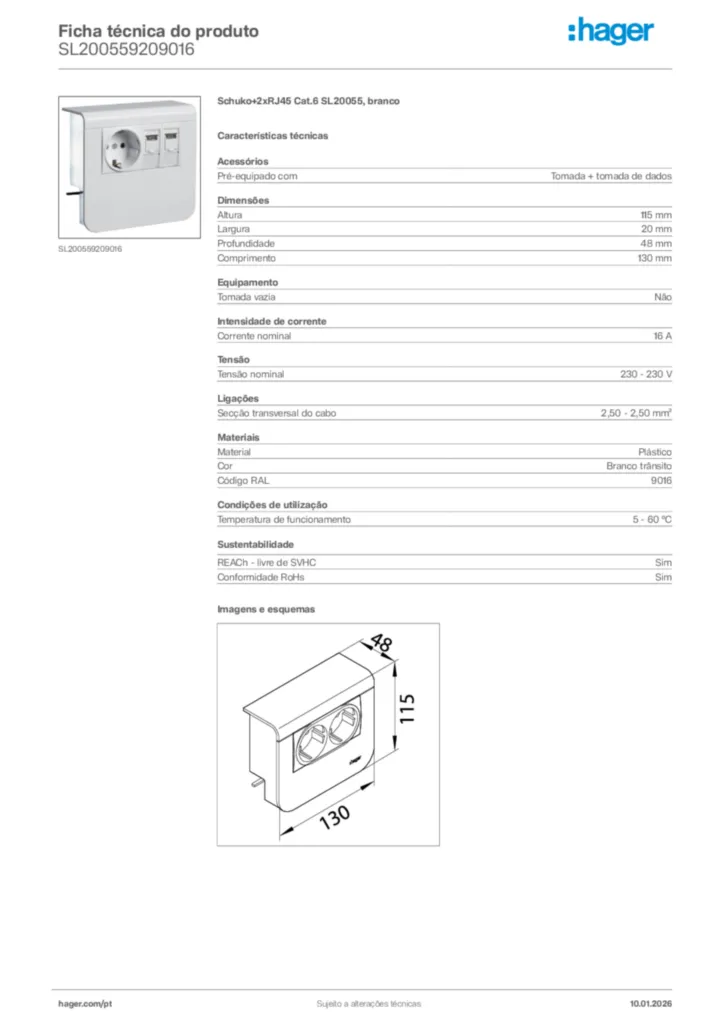 Imagem Hager Ficha técnica do produto SL200559209016 | Hager Portugal