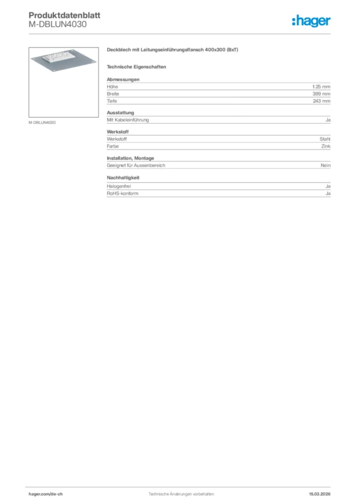 Bild Hager Produktdatenblatt M-DBLUN4030 | Hager Schweiz
