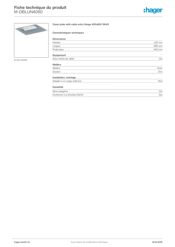 Image Hager Fiche technique du produit M-DBLUN4060 | Hager Suisse