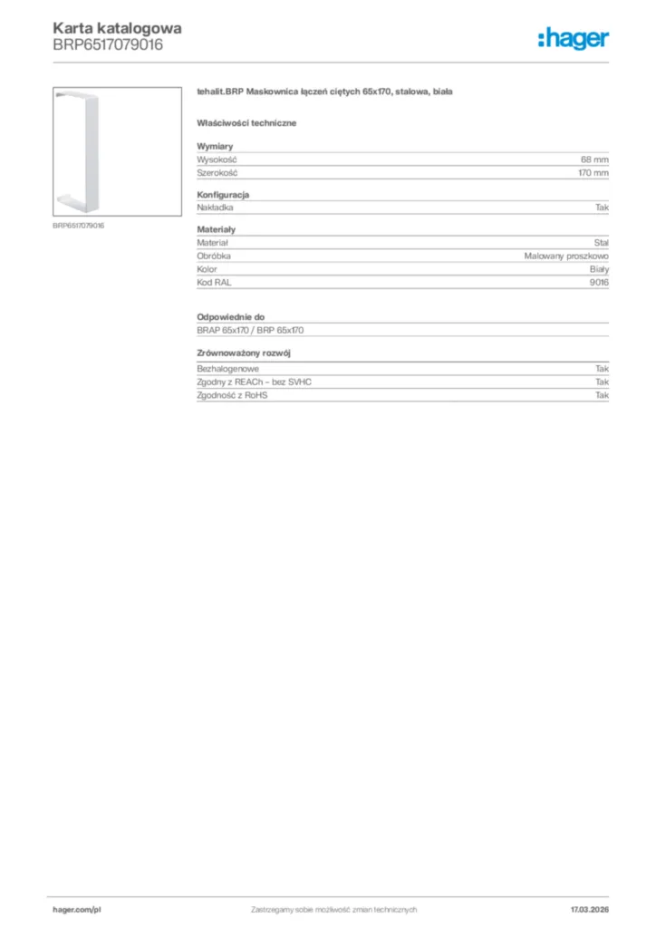 Zdjęcie Hager Karta katalogowa BRP6517079016 | Hager Polska