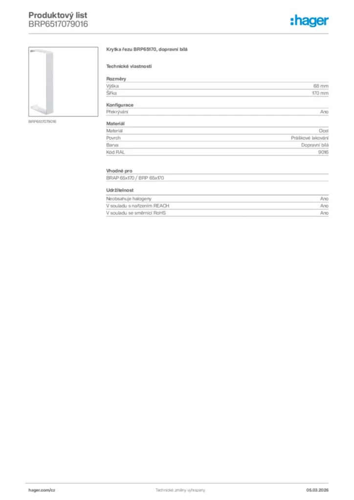 Obrázek Hager Product data sheet BRP6517079016 | Hager