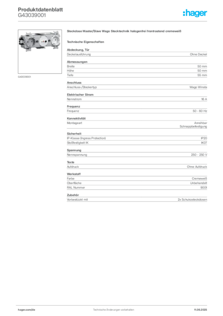 Bild Hager Produktdatenblatt G43039001 | Hager Deutschland