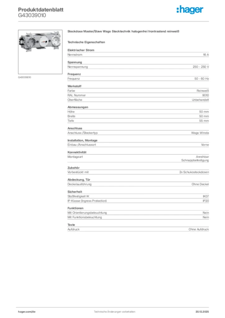 Bild Hager Produktdatenblatt G43039010 | Hager Deutschland