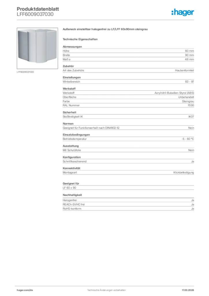 Bild Hager Produktdatenblatt LFF6009037030 | Hager Deutschland