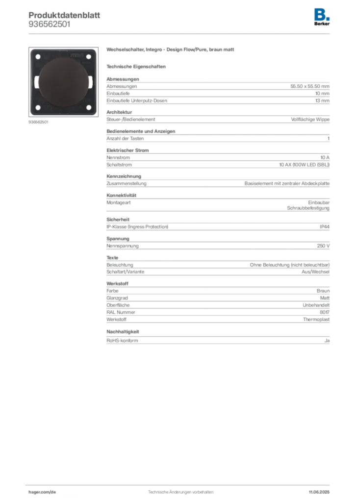 Bild Berker Produktdatenblatt 936562501 | Hager Deutschland