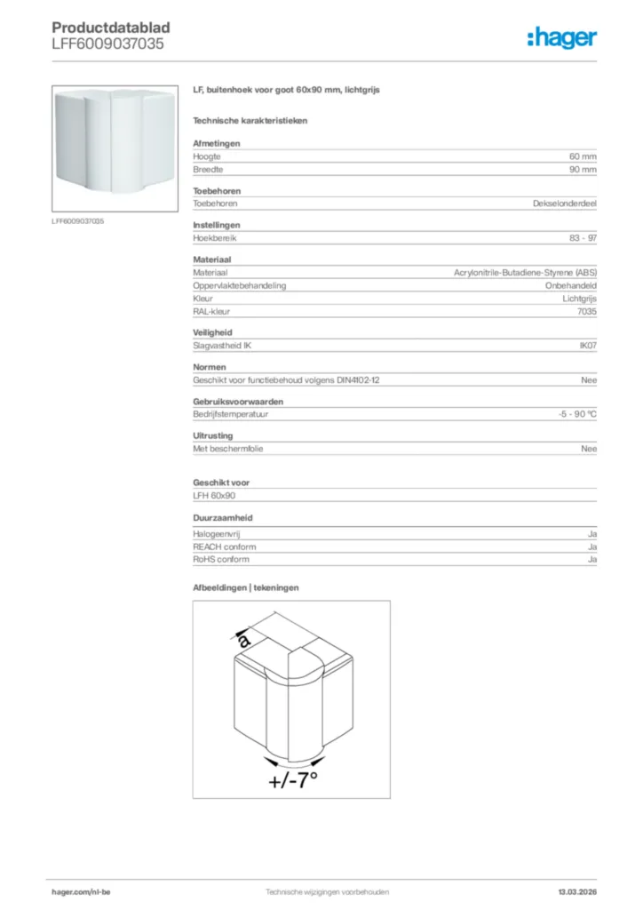 Afbeelding Hager Productdatablad LFF6009037035 | Hager Belgium