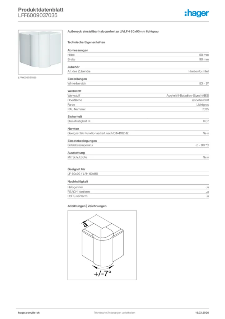 Bild Hager Produktdatenblatt LFF6009037035 | Hager Schweiz