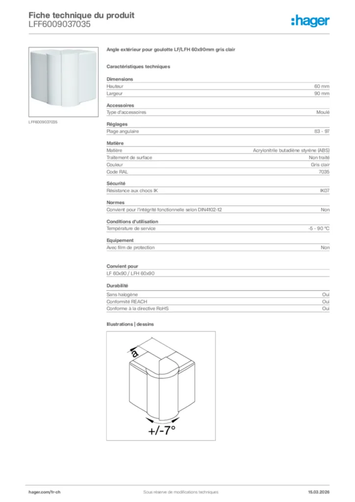 Image Hager Fiche technique du produit LFF6009037035 | Hager Suisse