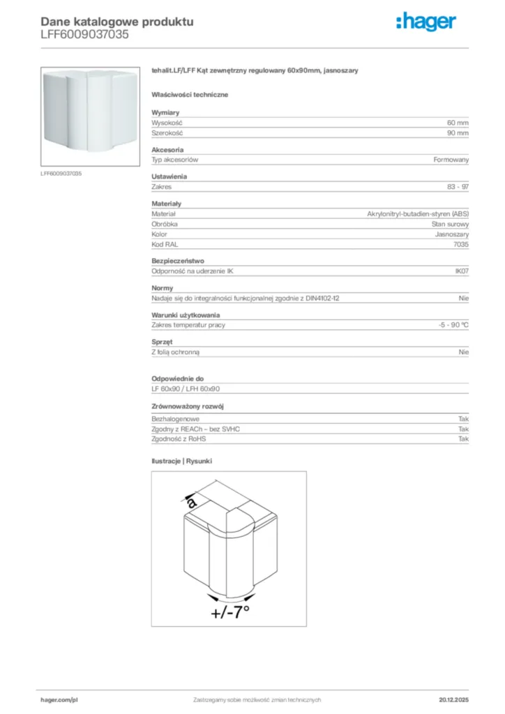 Zdjęcie Hager Karta katalogowa LFF6009037035 | Hager Polska
