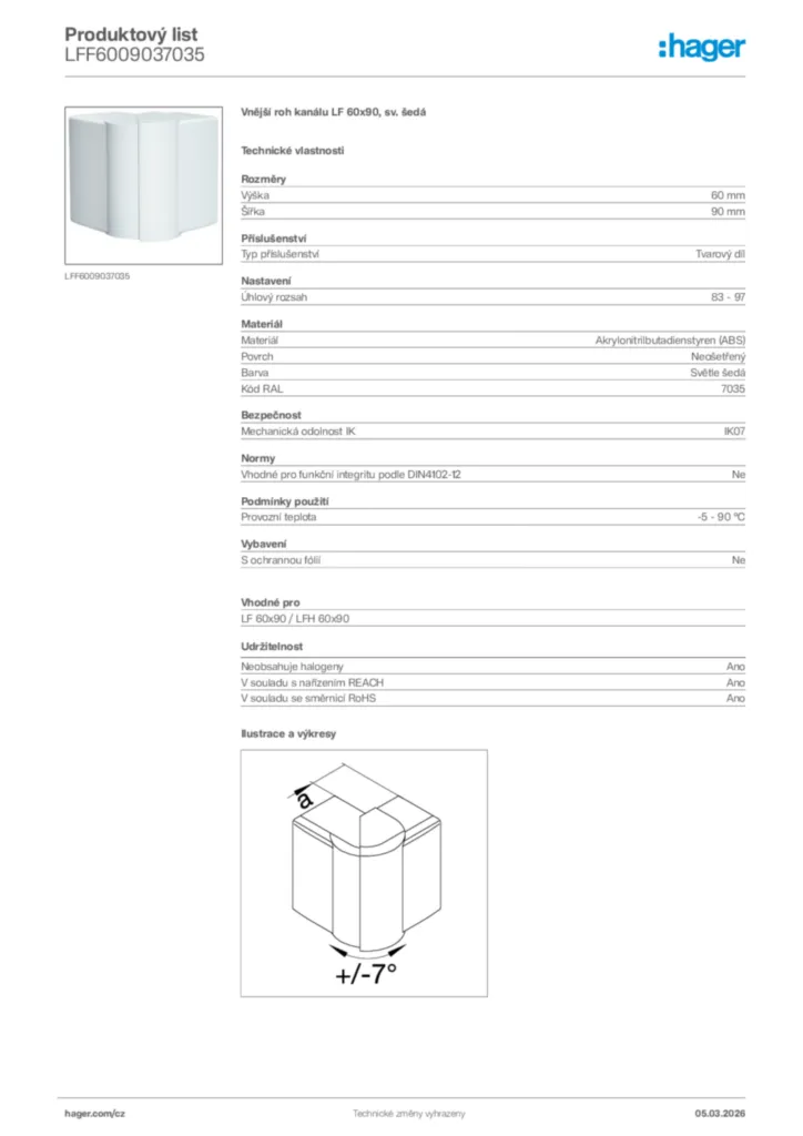 Obrázek Hager Product data sheet LFF6009037035 | Hager