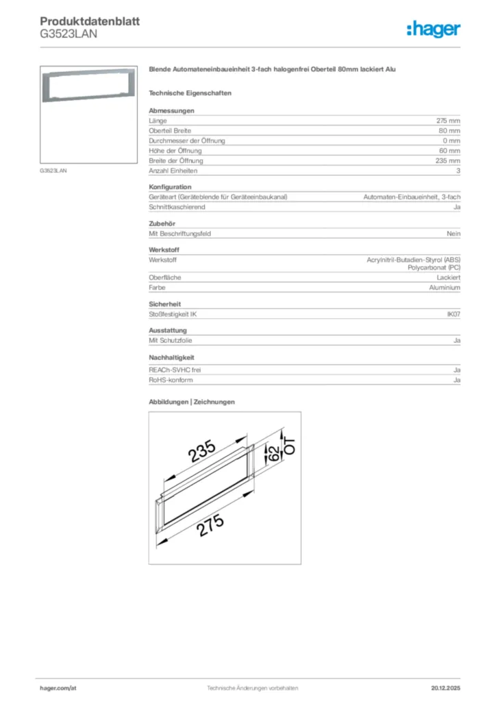 Bild Hager Produktdatenblatt G3523LAN | Hager Deutschland