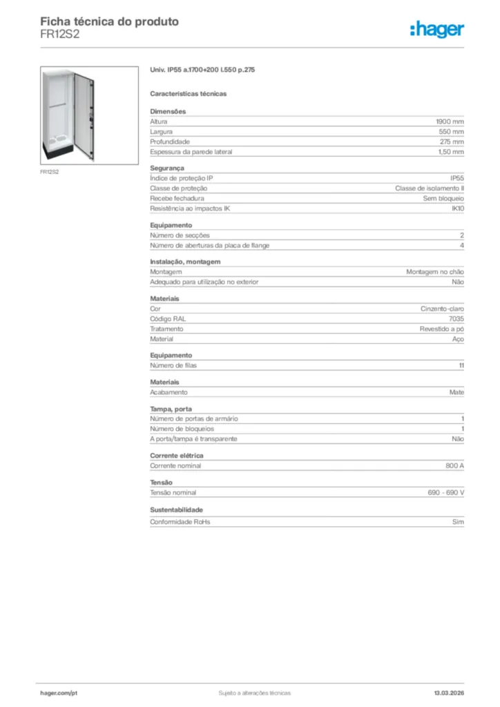 Imagem Hager Ficha técnica do produto FR12S2 | Hager Portugal