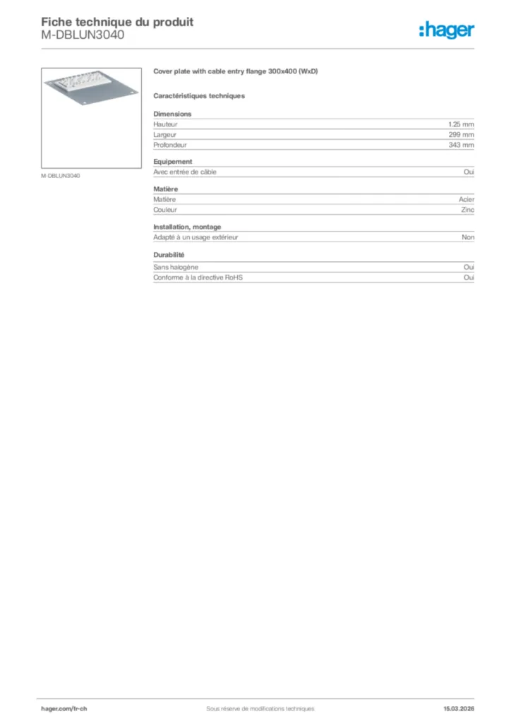 Image Hager Fiche technique du produit M-DBLUN3040 | Hager Suisse