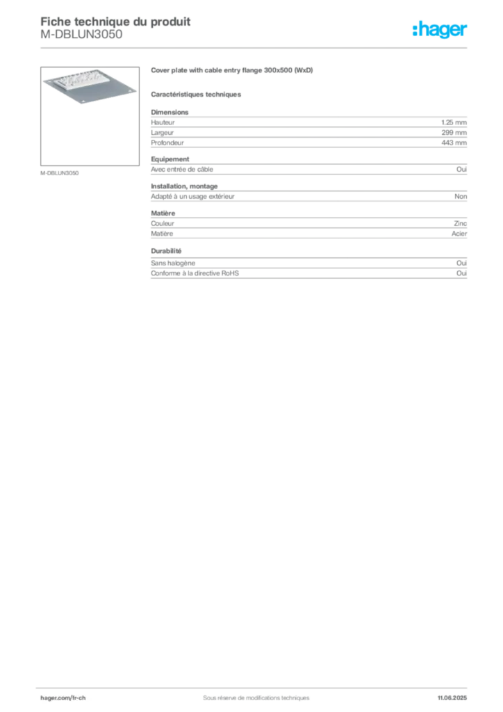 Image Hager Fiche technique du produit M-DBLUN3050 | Hager Suisse