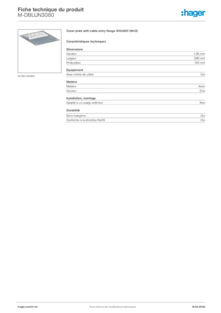 Image Hager Fiche technique du produit M-DBLUN3080 | Hager Suisse