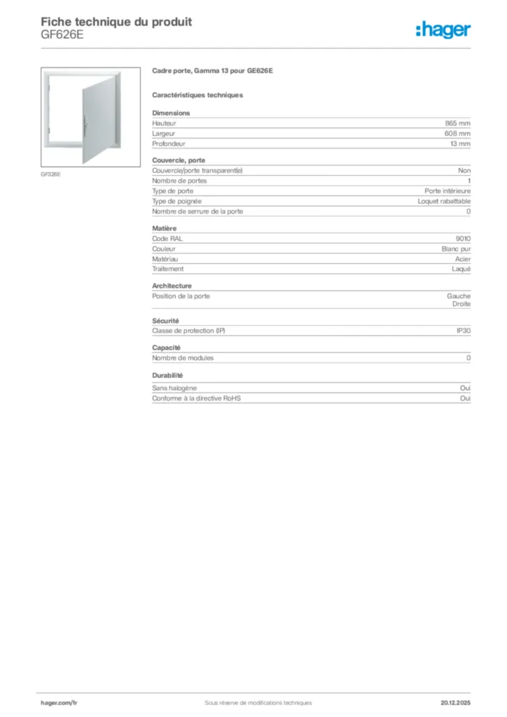 Image Hager Fiche technique du produit GF626E | Hager France