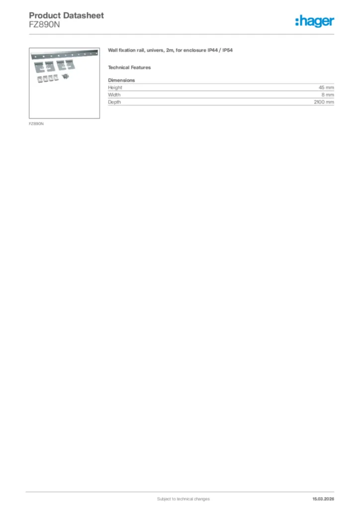 Image Hager Product data sheet FZ890N  | Hager Africa