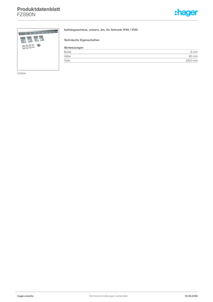 Hager Produktdatenblatt FZ890N