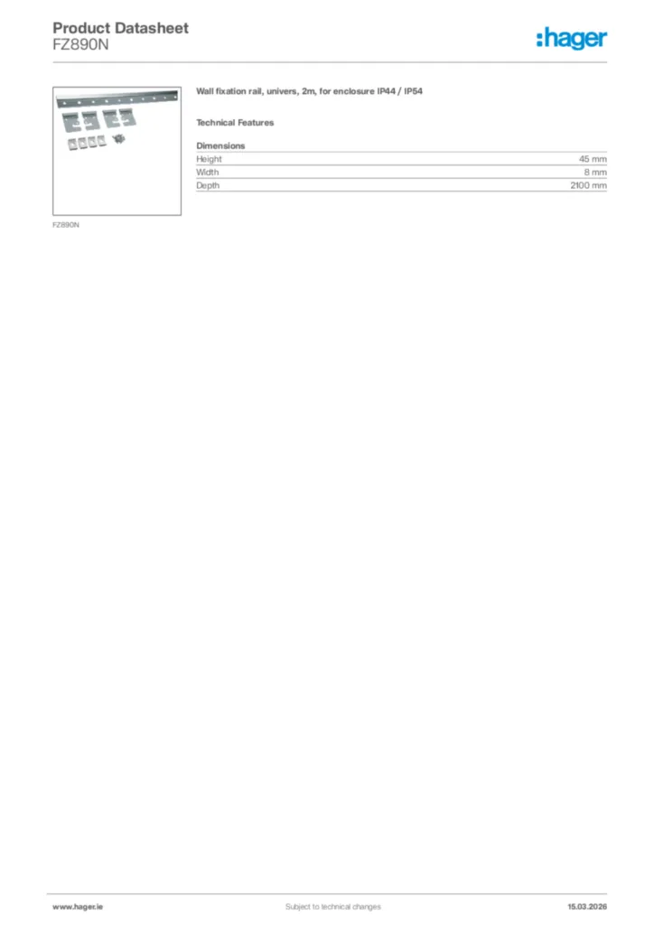 Image Hager Product data sheet FZ890N  | Hager